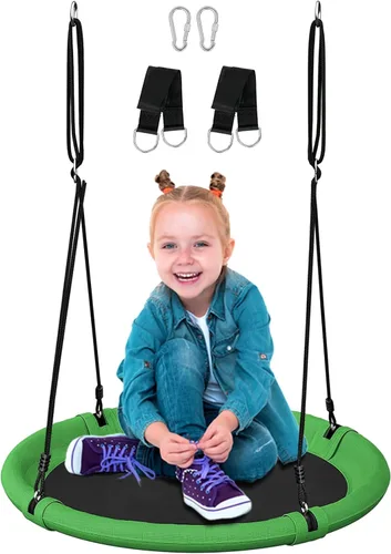 Juego de columpio de árbol de platillo de 24 pulgadas para niños y adultos, juegos de columpios ajustables para patio trasero o patio de juegos al