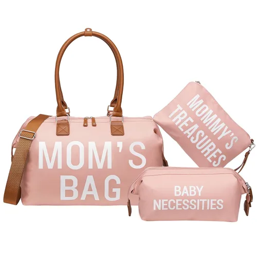Miniatura 14 de printe Bolsa de pañales grande de 6 piezas con cambiador y 2 bolsas organizadas, bolsa de mamá para hospital con funda para chupete, correas, gancho