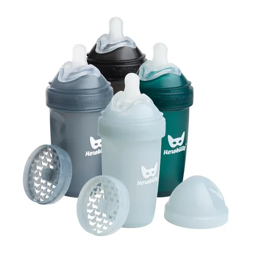 Miniatura 14 de Herobility - Biberones dobles anticólicos para bebé – 240 ml/8.5 fl oz – paquete de 3 – Melocotón A7) Melocotón