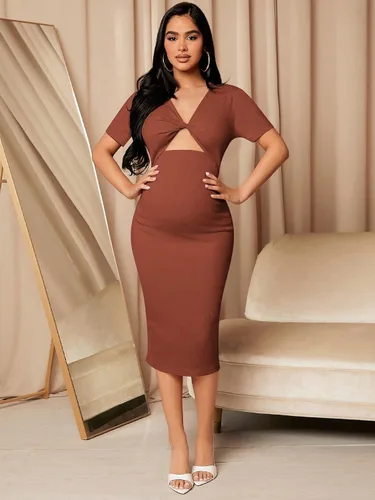 Miniatura 5 de Verdusa Vestido de maternidad de manga corta para mujer, corte frontal, ajustado, de tubo