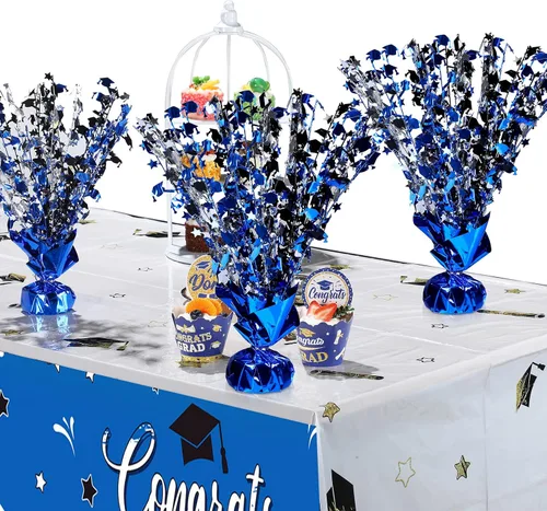Miniatura 4 de Funrous Centro de mesa de graduación 2026 de 3 piezas, decoraciones de fiesta de clase de 2026, centros de mesa metálicos con purpurina para Negro