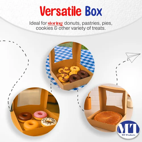 Miniatura 7 de MT Products Cajas Kraft para tartas de 10 x 10 x 2.5 pulgadas, cajas para pasteles de panadería con ventana (paquete de 15) – fabricadas