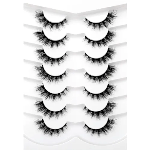 Miniatura 38 de Medias pestañas postizas con banda transparente, finas, estilo ojo de gato, naturales, cortas, pequeñas, acento 3/4, de visón sintético, tiras