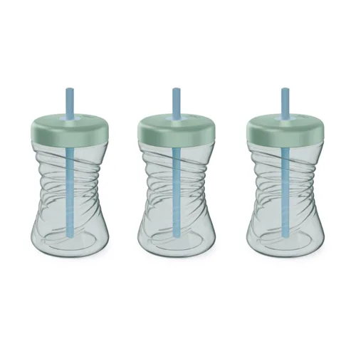 NUK First Choice Fun Grips - Vaso con popote 2.0, 10 onzas, taza para sorber con asas, vaso para popote a prueba de fugas, paquete de 3 Verde