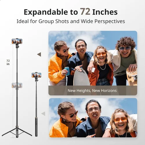 Miniatura 3 de Sensyne Trípode extensible de 72" para iPhone y Selfie Stick con soporte de teléfono desmontable y control remoto inalámbrico, compatible con todos