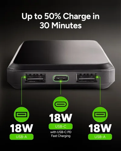 Miniatura 4 de Mophie powerstation prime10 - Banco de energía portátil con batería interna de 10,000 mAh, carga rápida USB-C PD de 18 W, carga 3 dispositivos