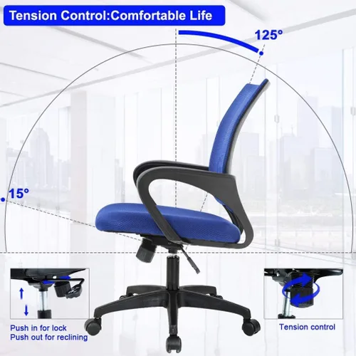 Miniatura 5 de Silla de oficina ergonómica de soporte lumbar, silla de computadora de malla, silla giratoria con respaldo medio con reposabrazos, silla de trabajo