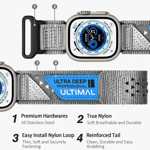 Miniatura 2 de ULTIMAL Compatible con Apple Watch Series 3/2/1 11/10/9/8/7/6/5/4/SE/SE2/SE3, Correa de nailón con bandera de estrellas y rayas tejida para hombres