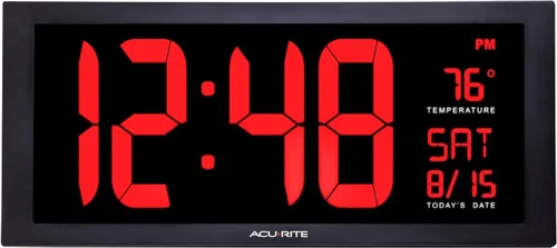 AcuRite 75100C Reloj LED grande de 18 pulgadas con temperatura interior Rojo