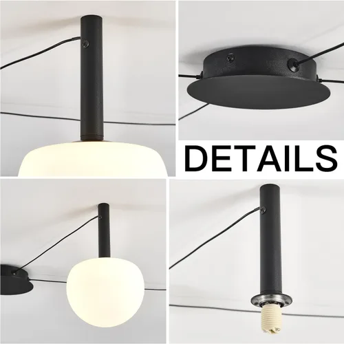 Miniatura 7 de Lámpara de Techo Semiempotrada de Cristal Negro de 3 Luces Adecuada para Salas de Estar, Dormitorios, Pasillos, Comedores, Comedores, Lámpara