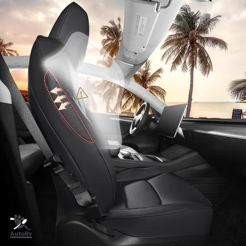Miniatura 3 de Fundas de Asiento Negras para Tesla Model Y, Funda de Asiento de Coche Tesla de 12 Piezas, Impermeable, Cuero Nappa, Totalmente Envueltas, Negro