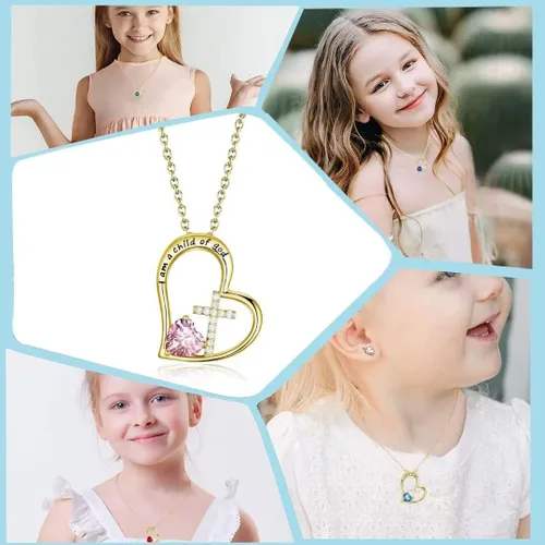 Miniatura 3 de BAOWING Collar de piedra natal con cruz de corazón I Am a Child of God con texto en inglés "I Am a Child of God Heart Cross, joyería, regalos