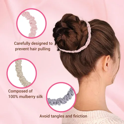 Miniatura 4 de 6 ligas y coleteros de seda para el cabello: versátiles para cabello rizado, grueso o fino, color negro para mujer, lindos coleteros de satén