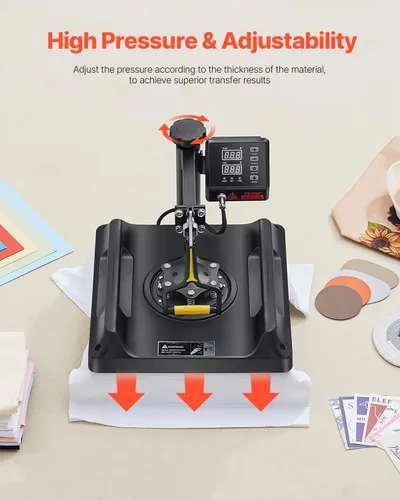 Miniatura 5 de VEVOR Máquina de prensa de calor 8 en 1 de 15 x 15 pulgadas, prensa de camisetas oscilante de 360°, transferencia de calor digital profesional por
