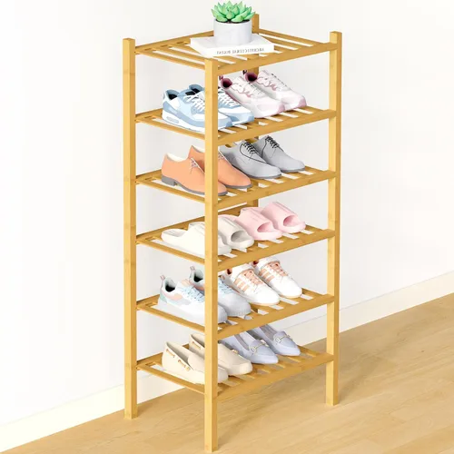 Miniatura 34 de Smiry Zapatero de bambú para clóset, organizador de zapatos apilable de 4 niveles largo de madera, estante de almacenamiento de zapatos Negro