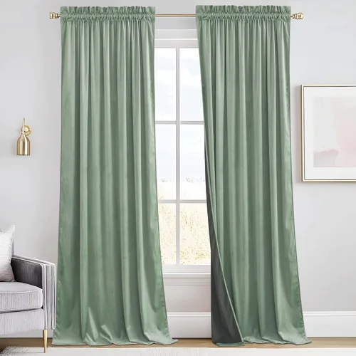 Miniatura 86 de RYB HOME Cortinas de terciopelo verde oliva de 72 pulgadas de largo, cortinas opacas con aislamiento térmico, tratamiento de ventana, decoración