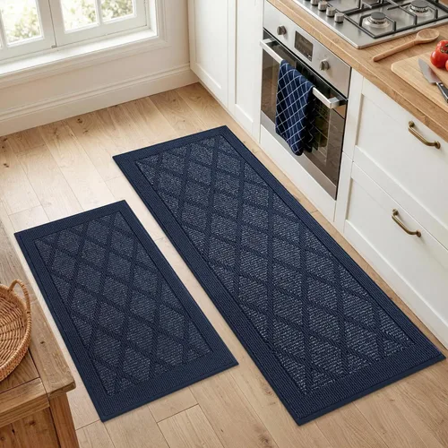 Miniatura 11 de COSY HOMEER Tapetes de cocina, 2 alfombras de cocina antideslizantes, lavables, absorbentes, para suelo de cocina, 100% polipropileno, alfombra
