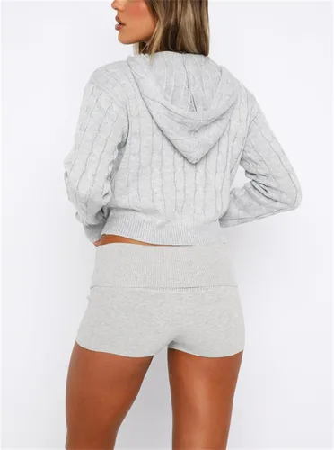 Miniatura 5 de Y2k - Conjunto de 2 piezas de punto para mujer, suéter de punto con cremallera, sudadera y pantalones de cintura alta