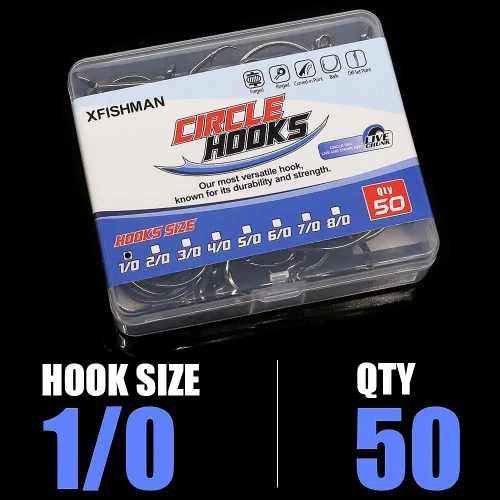 Miniatura 7 de XFISHMAN Anzuelos Circulares - Equipo de Pesca - Ganchos de Pulpo - Agua Salada - Paquete de 50 #1 – 12/0 Negro