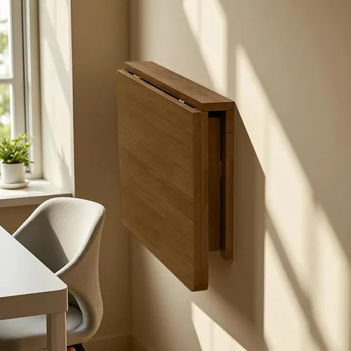 Miniatura 8 de MM MELISEN Escritorio plegable de madera, mesa plegable de montaje en pared natural de 29.5 x 19.6 pulgadas para espacios pequeños. Perfecto como un