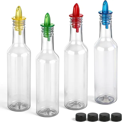Miniatura 10 de Tioncy 10 juegos de botellas de plástico de 15 onzas con vertedores, 10 botellas de plástico para jarabe de cuello largo con vertedor y tapas, Negro