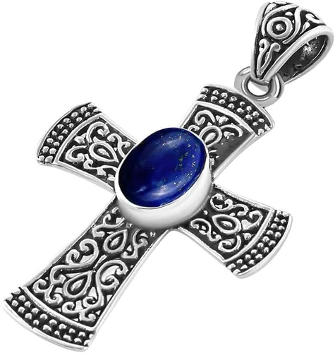 Miniatura 4 de SHOP LC DELIVERING JOY BALI LEGACY - Colgante de cruz de lapislázuli para hombre, plata de ley 925, vintage, católica, cristiana, regalo de joyería