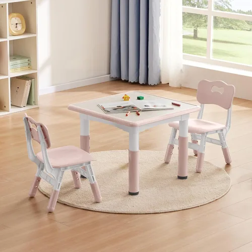 Miniatura 7 de GITAWUSA Juego de mesa y sillas de estudio para niños, juego de mesa y silla ajustables en altura para niños de 3 a 8 años, mesa de arte para niños