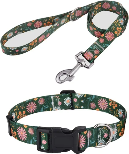 Miniatura 28 de Mihqy - Collar de perro, patrones geométricos florales, tribales, bohemios, collar de estilo étnico, suave y ajustable, para perros pequeños, Pink