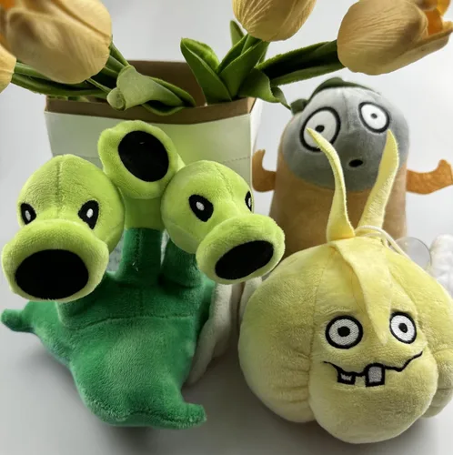 Miniatura 7 de JHESAO Juego de 3 piezas de plantas y zombis de tres piezas de plantas de zombies de felpa, imitación de PVZ de peluche 1 2 muñeco de ajo suave