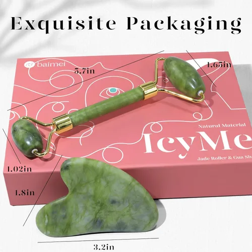 Miniatura 8 de BAIMEI IcyMe Gua Sha y rodillo de jade - Herramientas faciales, rodillo facial y juego de Gua Sha para reducir la hinchazón y el enrojecimiento