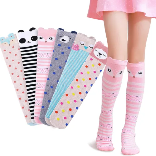 MOGGEI 6 pares de calcetines hasta la rodilla para niños y niñas de regalo largos locos tontos altos divertidos lindos animales para niños
