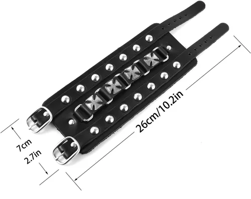 Miniatura 2 de STWTR Pulsera de cuero para hombre estilo punk rock, brazalete ancho tipo cinturón de motocicleta