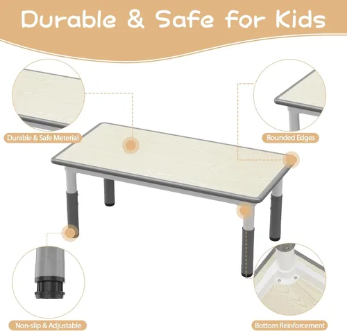 Miniatura 4 de Juego de mesa y 4 sillas para niños, mesa y sillas ajustables en altura para niños de 2 a 10 años, escritorio con graffiti, patas antideslizantes