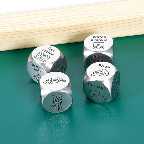 Miniatura 7 de Juego de dados sexuales de 4 piezas para parejas, regalo de 10 aniversario de acero para mujeres, hombres, regalos del día del padre para él