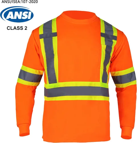 Miniatura 2 de VENDACE Camiseta de trabajo de seguridad de alta visibilidad para hombre, ANSI Clase 2, camisa de manga larga reflectante con bolsillo (naranja, 2XL)