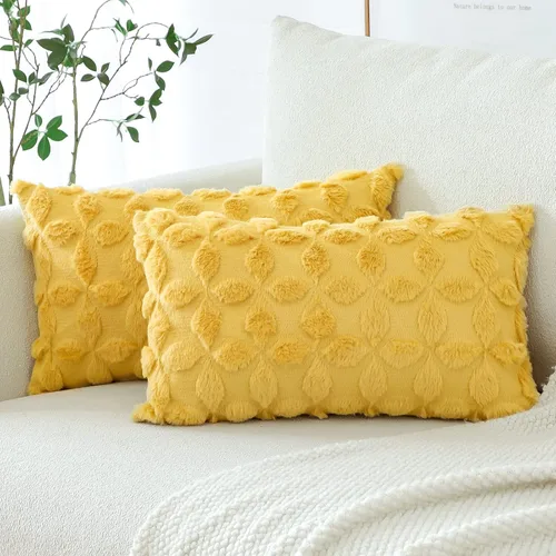 OTOSTAR Juego de 2 fundas de almohada decorativas de terciopelo de lana suave con patrón de flores en 3D, fundas de cojín para sofá de sala de