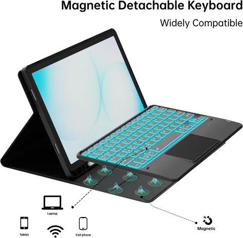 Miniatura 7 de Funda para Galaxy Tab A9+/A11+ de 11 pulgadas con teclado - Funda de tableta inalámbrica desmontable retroiluminada de 7 colores con panel táctil