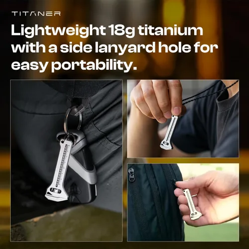 Miniatura 8 de TiSpanner 2.0 - Multiherramienta compacta de titanio de 0.71 onzas (0.63 oz) ligero EDC llavero herramienta con llave ajustable, rompeventanas
