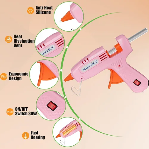 Miniatura 2 de MONVICT Kit de pistola de pegamento caliente, mini pistola de pegamento rosa con estuche de transporte, 20 barras de pegamento de alta calidad, 10