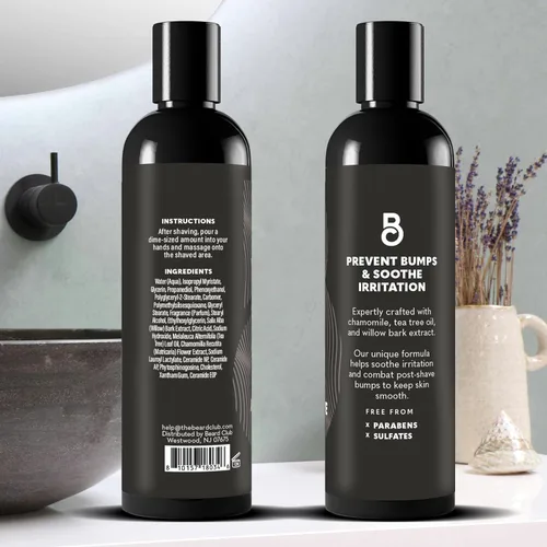 Miniatura 8 de The Beard Club Loción calmante para después del afeitado para hombres con manzanilla, aceite de árbol de té y corteza de sauce, bálsamo para después
