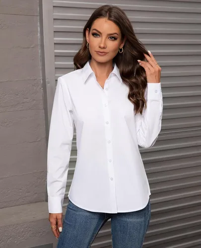 Miniatura 2 de Gleeivy Camisas con botones para mujer de ajuste clásico, camisa de vestir, camisa de trabajo, de negocios, casual, de manga larga, blusa, tops A
