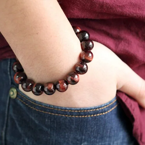 Miniatura 5 de Jewever Pulsera de ojo de tigre natural para hombres y mujeres, piedras preciosas elásticas, cuentas de piedra natural, 0.472in, elástica, unisex