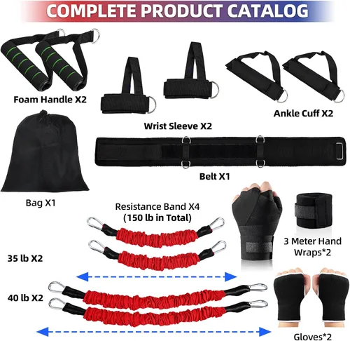 Miniatura 2 de Conjunto de bandas de resistencia para boxeo YORWHIN para equipo de entrenamiento de MMA y artes marciales, bandas de ejercicio de 150 libras