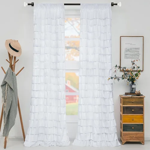 Miniatura 17 de Black Ruffle Curtains 2 Panels, 12-Layer Ruffled Window Panels, Light Filtering Shabby Chic Farmhouse Drapes for Bedroom Dorm Bathroom, Rod Pocket