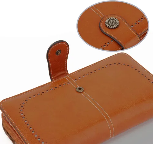 Miniatura 6 de Leathario Carteras para las mujeres de cuero de gran capacidad de crédito 16 titular de la tarjeta titular organizador vintage, Marrón, Vintage