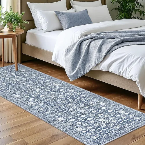 Miniatura 15 de Lansny Alfombra bohemia de 2 x 3 pulgadas, lavable, color negro, azul marino, floral, alfombra de cocina, alfombra de área pequeña de lana