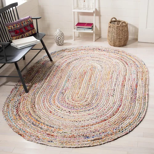 Miniatura 13 de SAFAVIEH Alfombra 8x10 - Colección Cape Cod - Grande - Beige y Multi, Jute y Algodón Hecho a Mano, Diseño Trenzado Tejido (CAP202B)