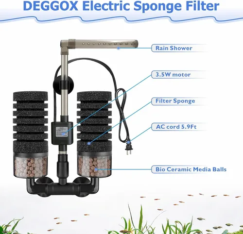 Miniatura 3 de Filtro de Esponja Eléctrico para Acuario con Bomba de Agua Sumergible Motor Silencioso para Camarones, Bettas con Medios Bio Cerámicos y 2 Esponjas