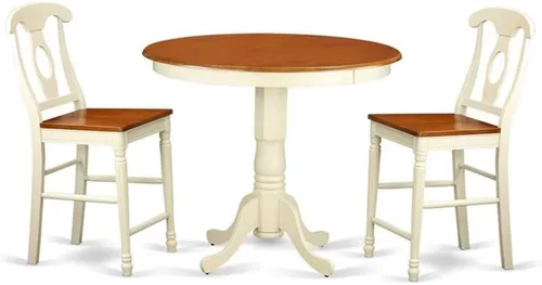 Miniatura 7 de East West Furniture JAKE3-BLK-W Juego de mesa de comedor de 3 piezas de altura de mostrador contiene una mesa de cocina redonda con pedestal y 2
