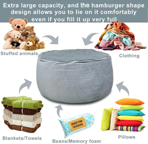 Miniatura 4 de Funda para silla puf, almacenamiento de animales de peluche, organizador de juguetes de felpa, funda para sillas de puf para niños, adolescentes